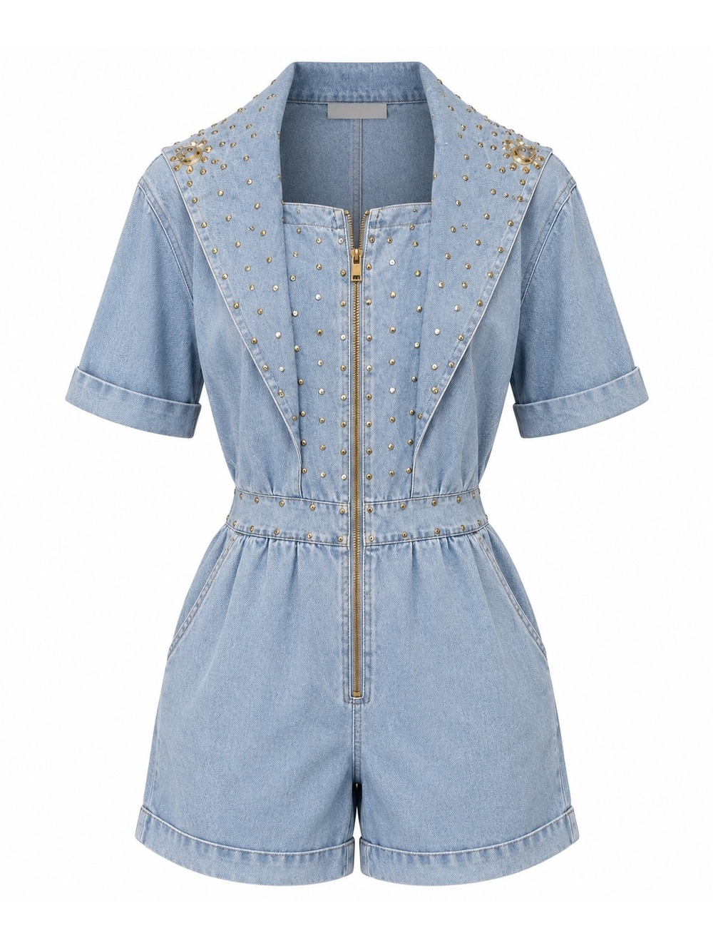 Vintage Cache Light Wash Studded Denim Romper